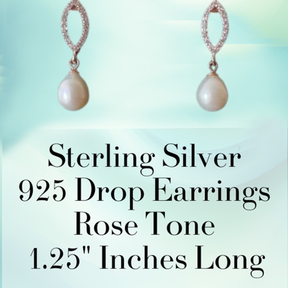 Sterling Silver 925 Luxury  Drop Earrings - Rose Tone - Brand New in Gift Box - Picture 1 of 5